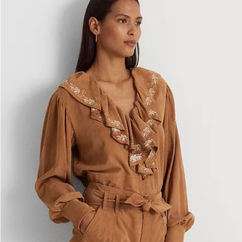 Ralph Lauren Brown Ruffle Blouse - Picture 6 of 8